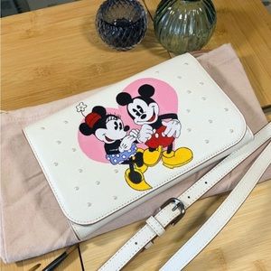 Mickey and Minnie hand painted cross body purse with Swarovski pearls💕